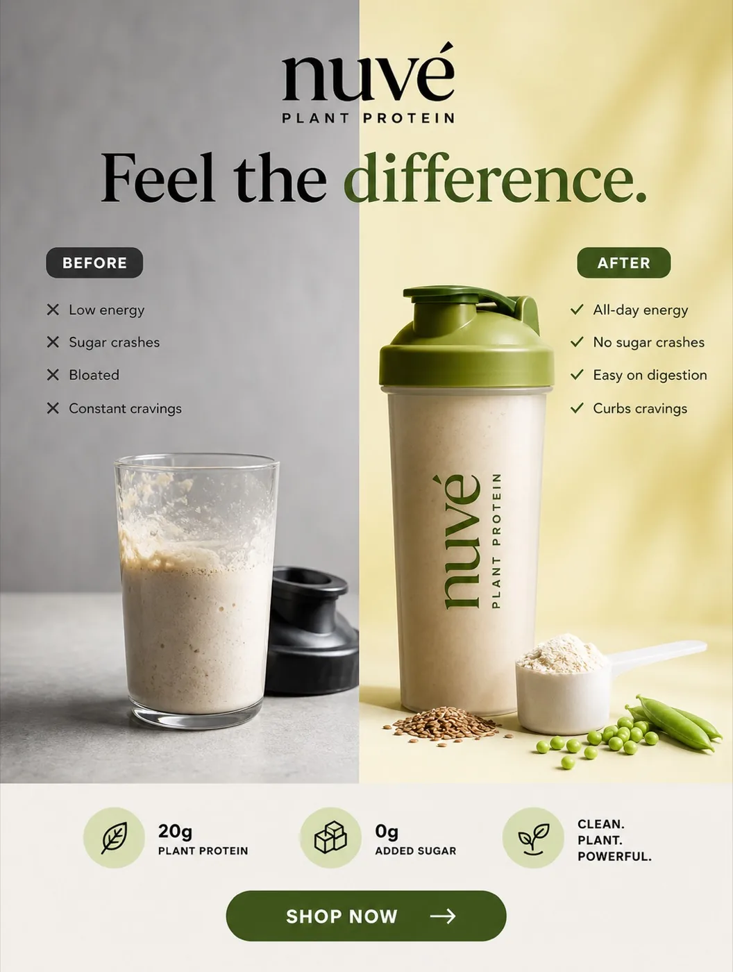 Adrio output: Nuvé plant protein before and after