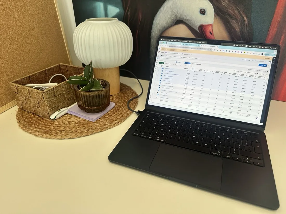 D2C operator reviewing Meta Ads Manager dashboard while running paid campaigns